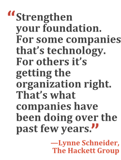 "Strengthen your foundation. For some companies that's technology. For others it's getting the organization right. That's what companies have been doing over the past few years." --Lynne Schneider, The Hackett Group