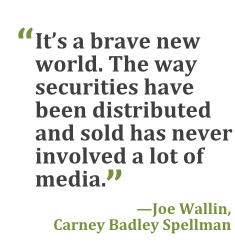 "It's a brave new world. The way securities have been distributed and sold has never involved a lot of media." --Joe Wallin, Carney Badley Spellman