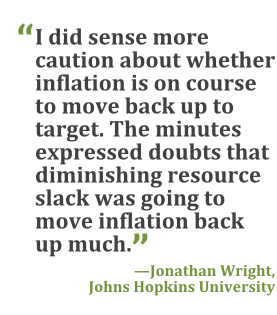 "I did sense more caution about whether inflation is on course to move back up to target. The minutes expressed doubts that diminishing resource slack was going to move inflation back up much." --Jonathan Wright, Johns Hopkins