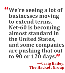"We're seeing a lot of businesses moving to extend terms. Net-60 is becoming almost standard in the United States, and some companies are pushing that out to 90 or 120 days." --Craig Bailey, The Hackett Group