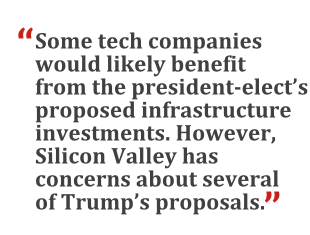 "Some tech companies would likely benefit from the president-elect's proposed infrastructure investments. However, Silicon Valley has concerns about several of Trump's proposals."