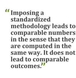 "Imposing a standardized methodology leads to comparable numbers in the sense that they are computed in the same way. It does not lead to comparable outcomes."